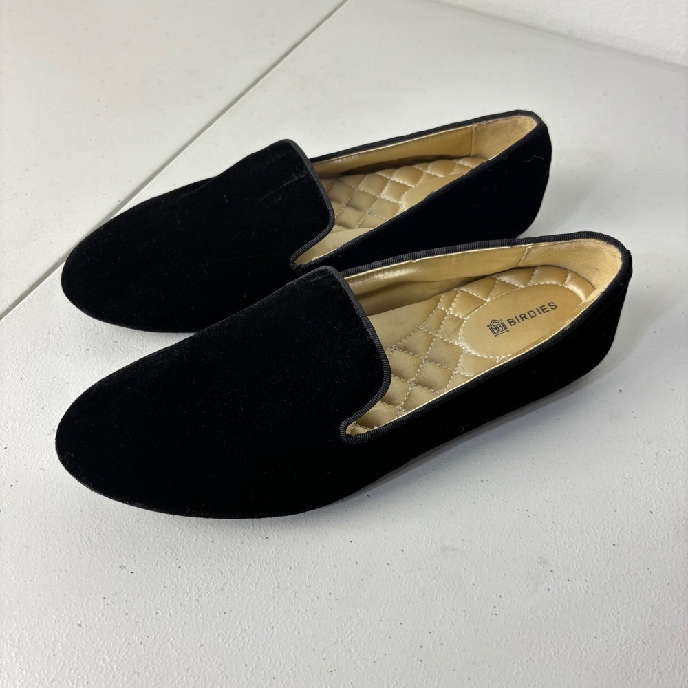 Birdies The Starling Black Velvet Smoking Slipper Loafer Flats Womens Size 7